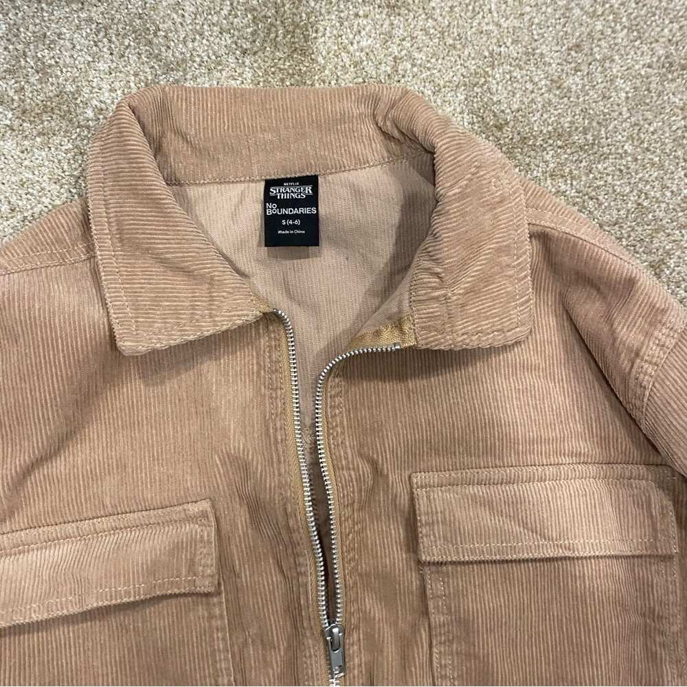 Stranger Things Cropped Corduroy Tan Bomber Jacket - Picture 3 of 5